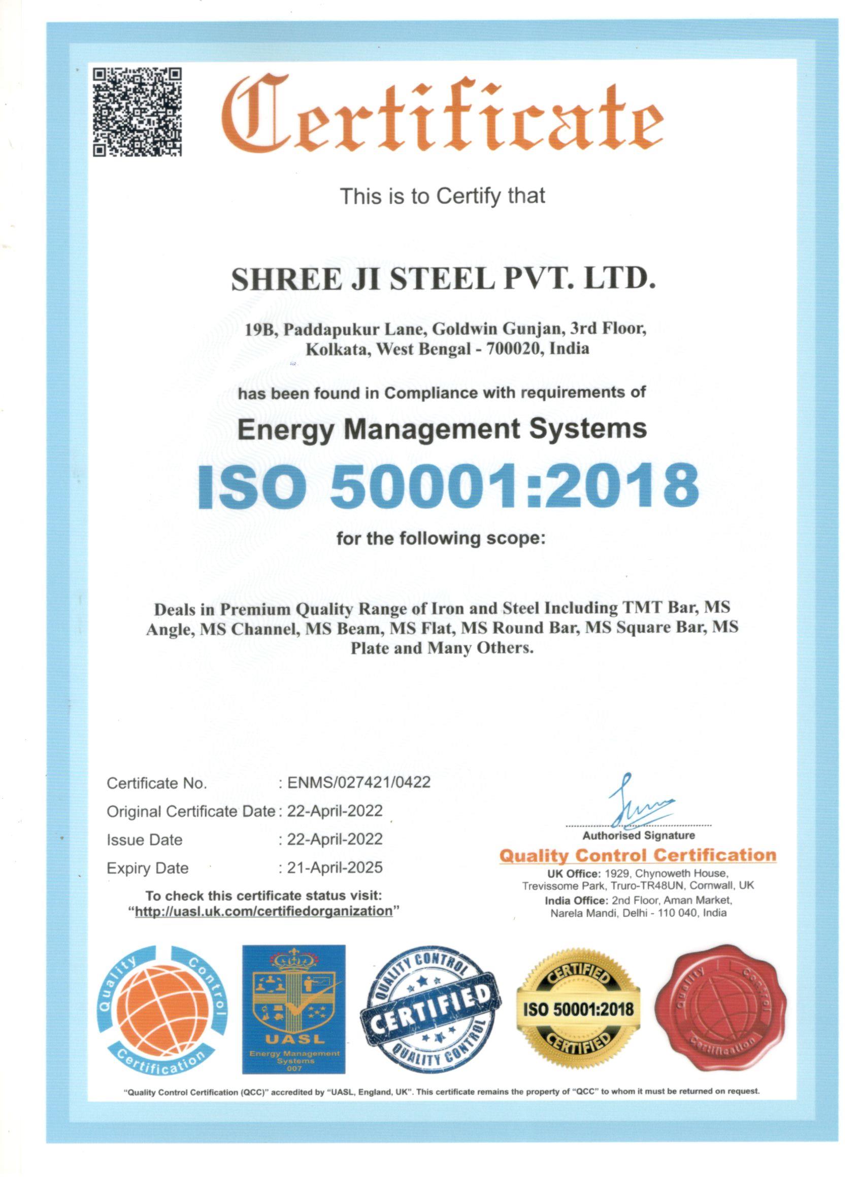 ISO 50001-2018 For shree ji steel private limited