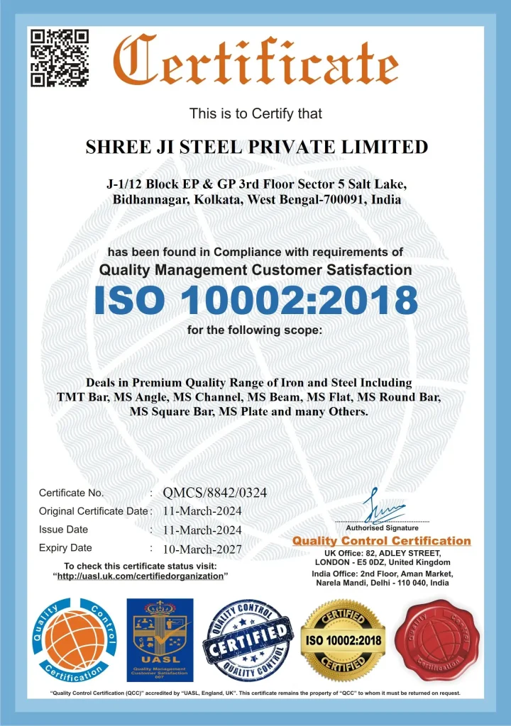 Quality Management Customer Satisfaction Certificate Shree Ji Steel