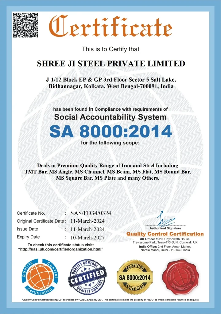 Social Accountability System Ceritficate - Shree Ji Steel