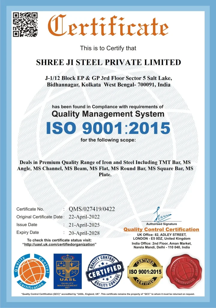 Quality Management System Certificate - Shree Ji Steel