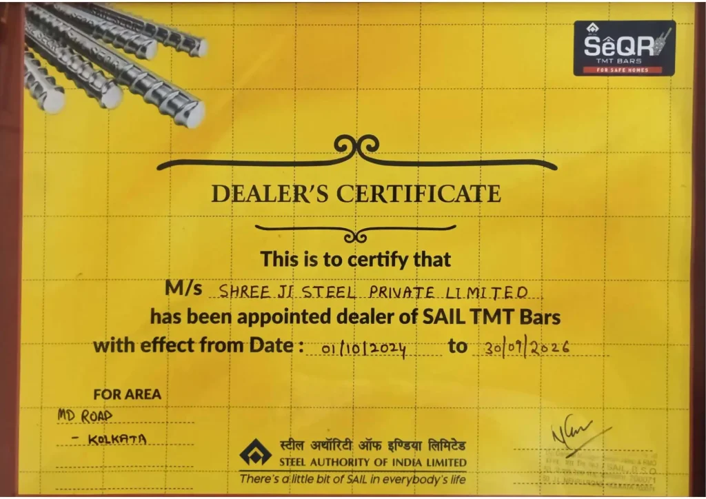 Dealer's Certificate Shree Ji Steel